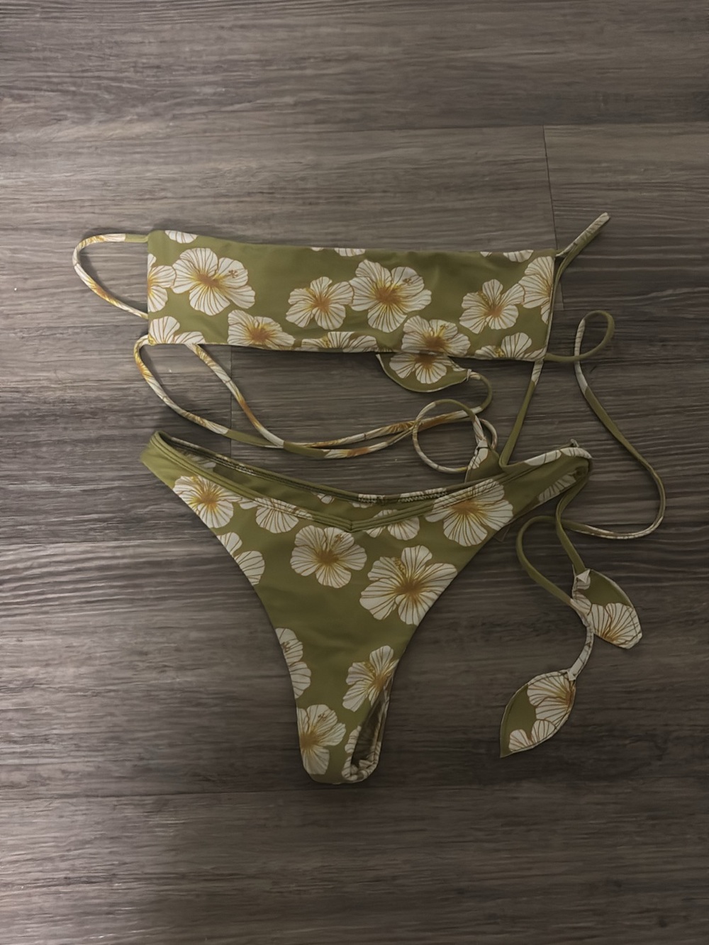 Benoa Swim Olive Green Floral Tie-Side Bikini
